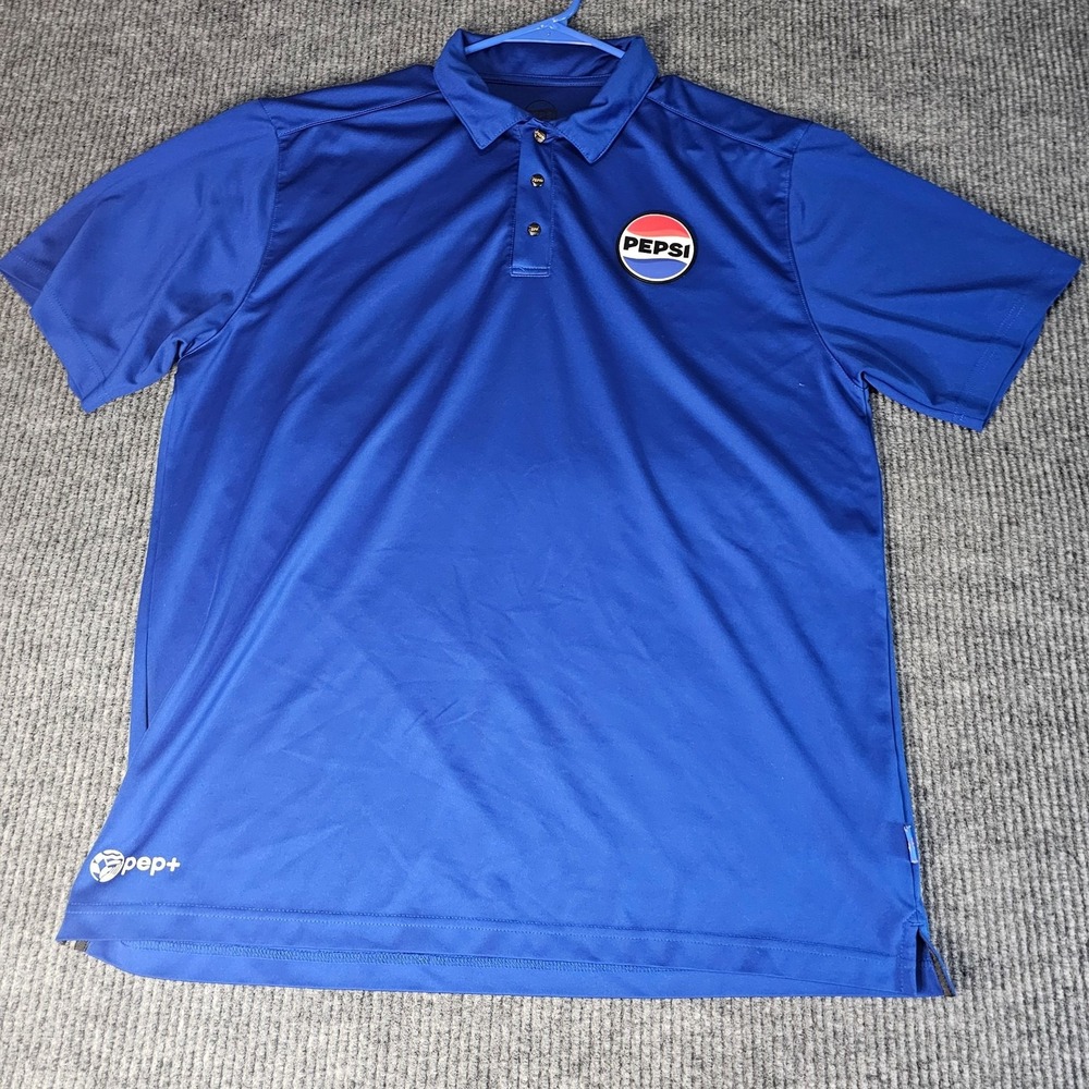 Pepsi Polo Shirt Mens XL Blue Pep+ Logo Tagless Work Uniform Golf Performance